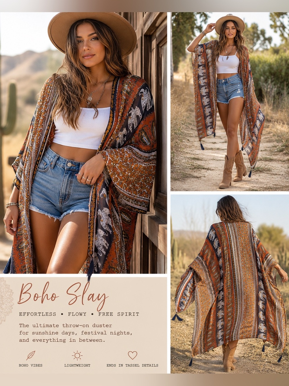 Forever 21+ Boho Patchwork Tassel Duster Kimono Cardigan Preloved 0X/1X